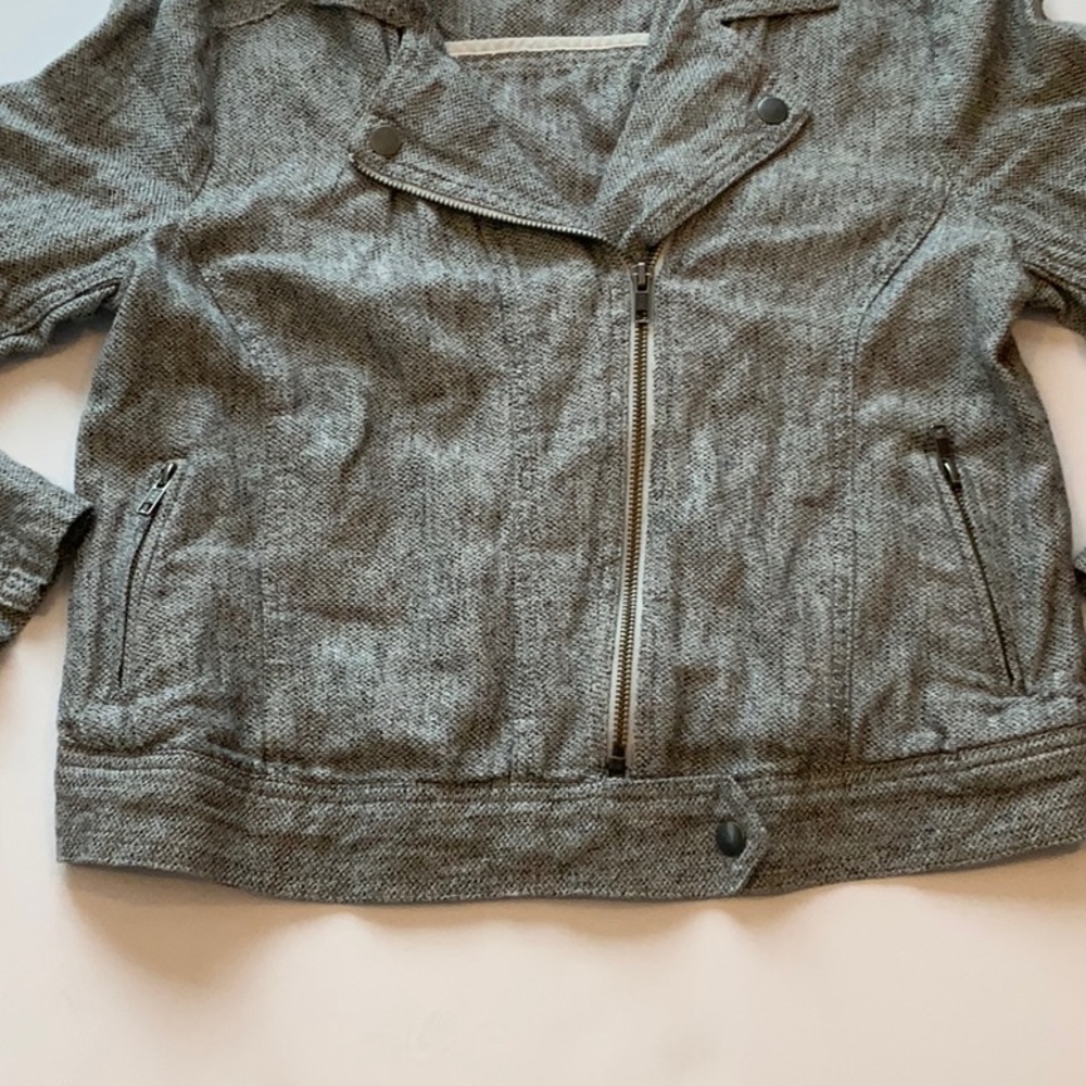 Loft Outlet Linen Blend Moto Jacket Light Gray/ Charcoal Marl Size Small - Picture 13 of 14